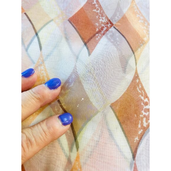 Vintage 70s curtain, sheer, orange brown white geometric pattern, single panel - Picture 10 of 10